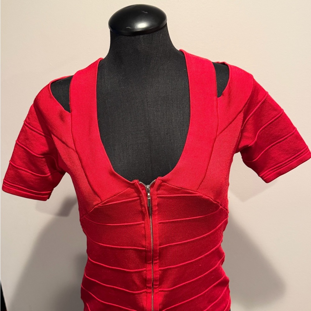 Boston Proper Red Zipper Front Blouse